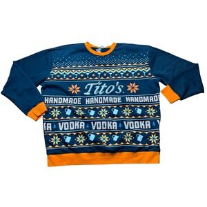 Tito's Men 3XL Blue Sweatshirt Ugly Christmas Sweater Embroidered Logo Pullover